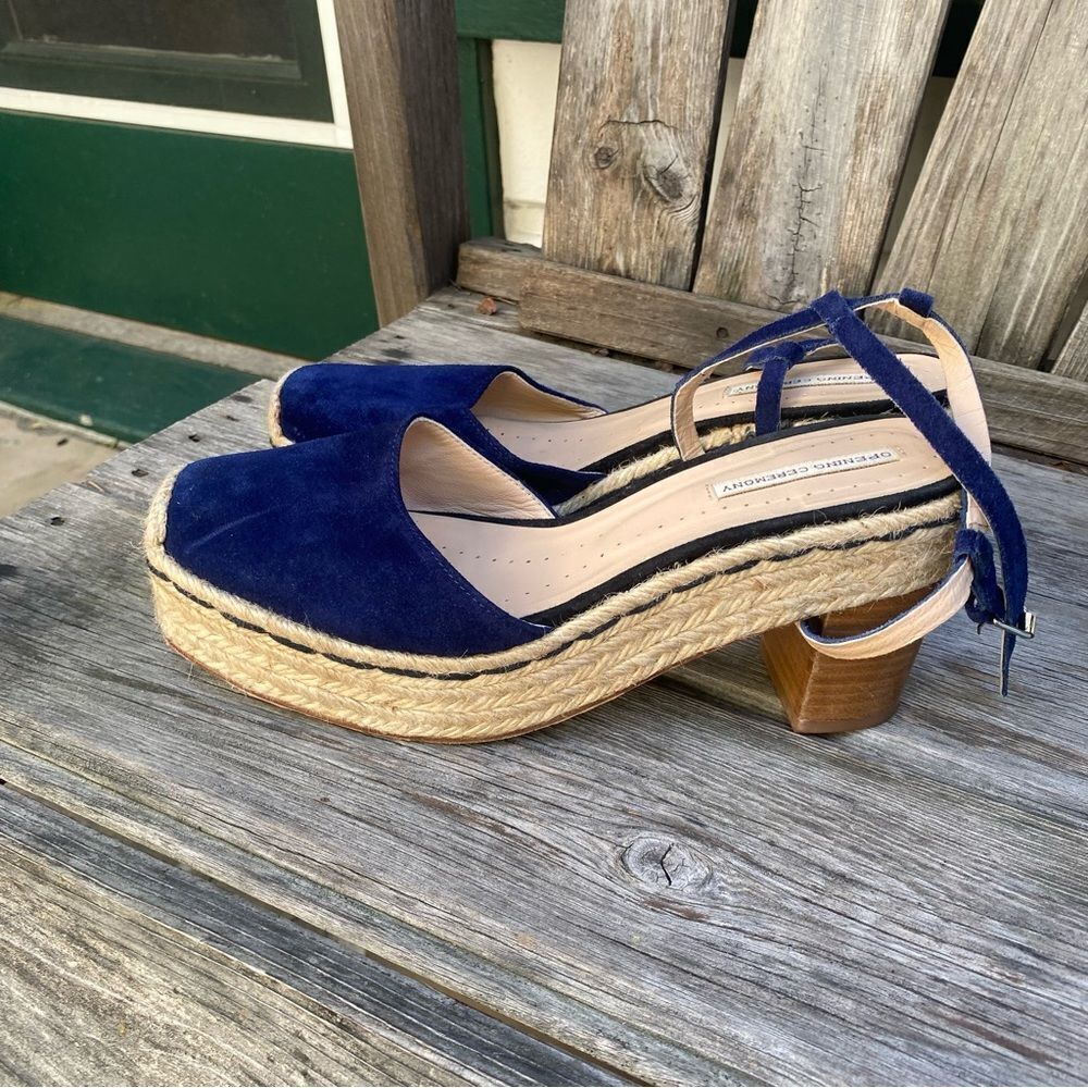 Opening Ceremony Blue Espadrille Wedge Sandals with Ankle Strap